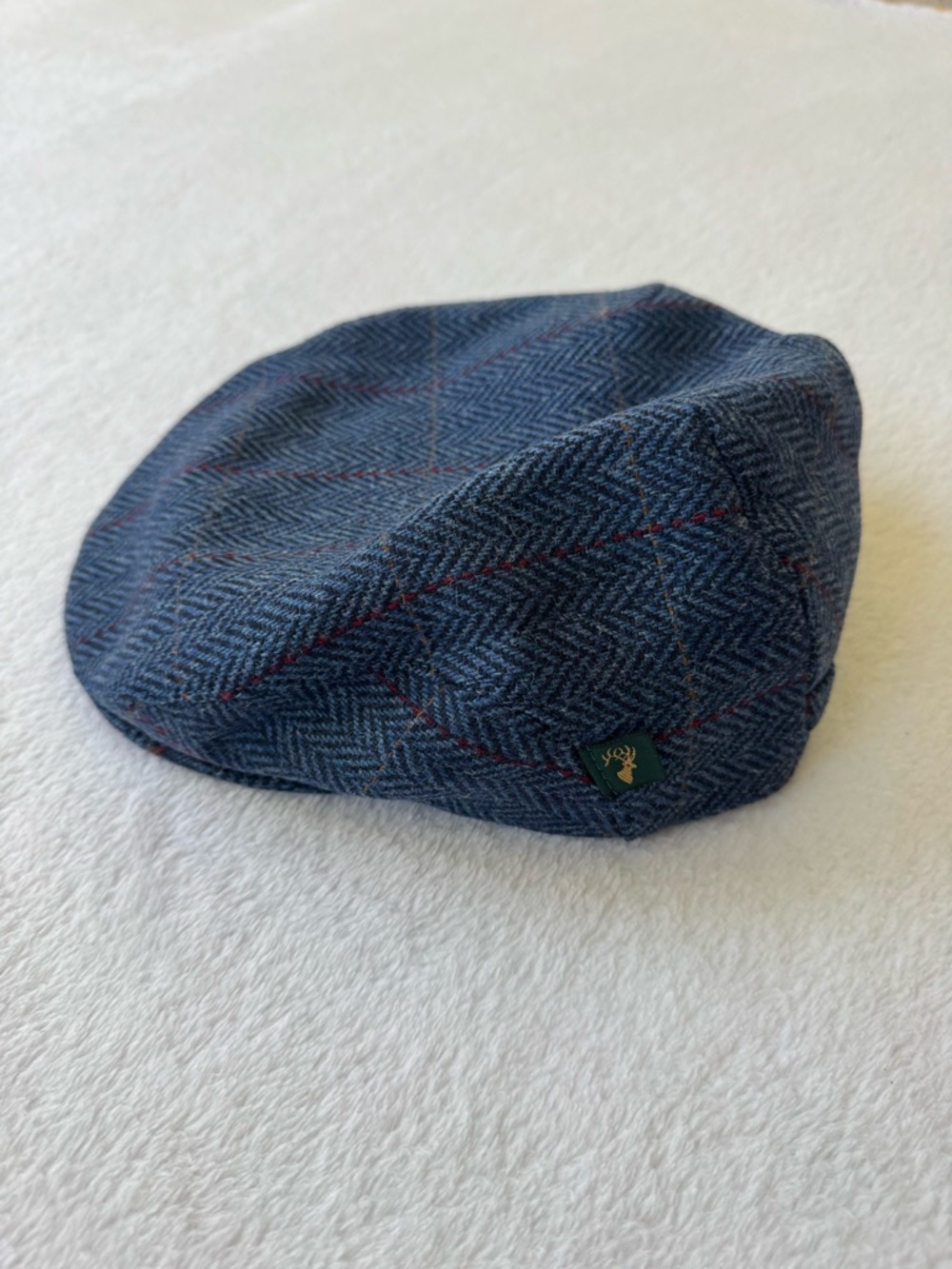 Mucros Blue Herringbone Tweed Flat Cap - Men's Classic Driving Cap
